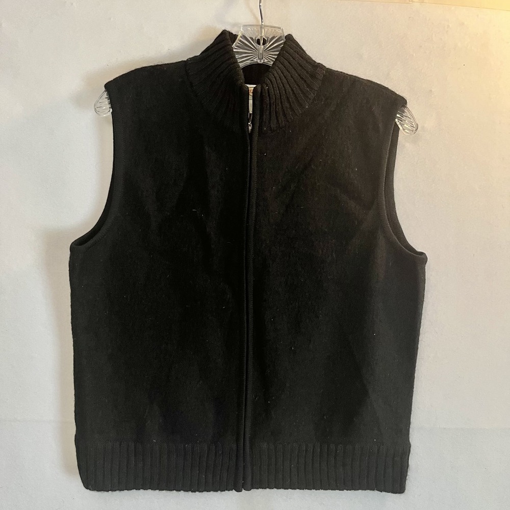 Talbots Mens Wool Vest Black Full Zip Mock Neck Size Medium